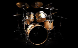 Drum set dark background black - metal free wallpaper