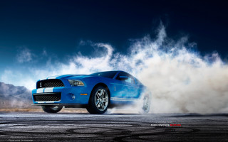 Blue mustang car driving road - cobra free wallpaper