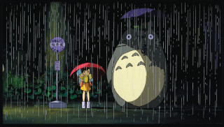 Person holding umbrella rain totoro - ghibli free wallpaper