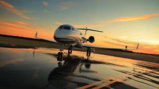 Small plane runway sunset dawn - luxury free wallpaper
