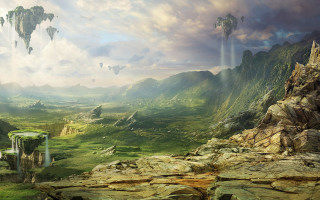 Mountain landscape waterfall cloudy sky - a painting of a mountain landscape free wallpaper