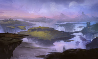 Landscape mountain river sky background - a painting of a landscape free wallpaper