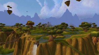 Waterfall trees mountains blue sky - a computer free wallpaper