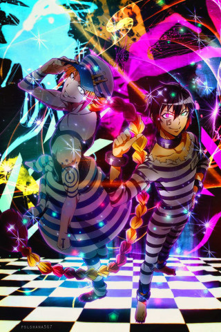 Dancing striped outfits checkered floor - two person free wallpaper for mobile