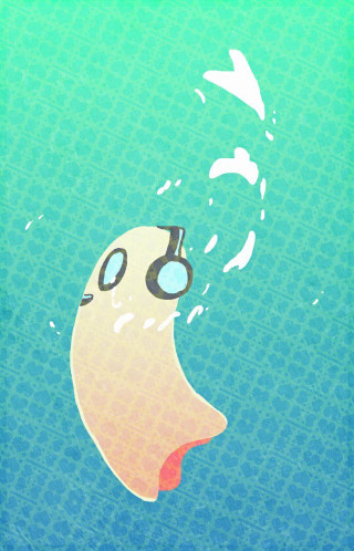 Cartoon character headphones floating water - headphone free wallpaper for mobile