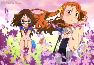 Two girls flower field microphone - the other holding free wallpaper for desktop