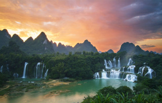 Sunset waterfall jungle river mountain - dai xi free wallpaper