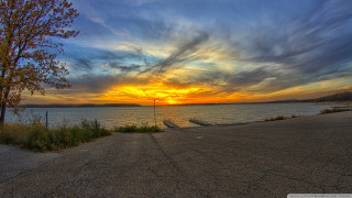 Sunset water tree fence foreground - eric peterson free wallpaper