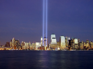 City skyline light beams water - frances jetter free wallpaper