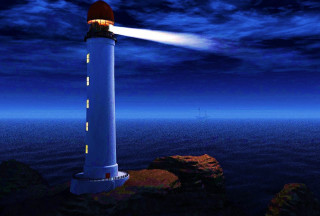 Lighthouse ocean night light boat - a rock in the ocean free wallpaper