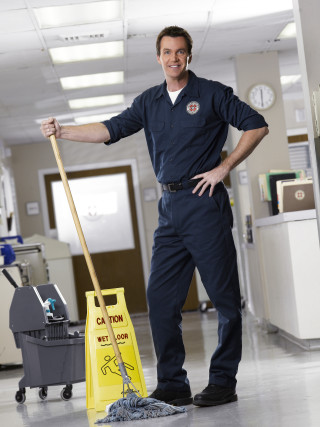 Man blue uniform cleaning floor - free technology wallpaper for mobile