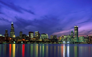 City skyline purple sky water 4 - a purple sky and water free wallpaper