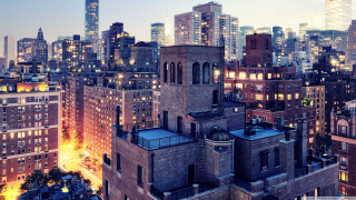 City skyline clock tower night 3 - tall building and a clock tower free wallpaper