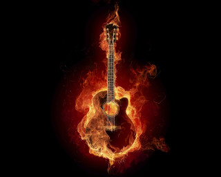 Guitar fire ring black background - a red flame free wallpaper