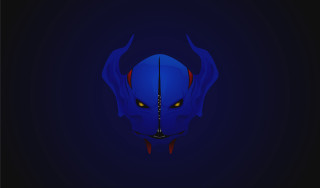 Blue alien yellow eyes horns - a red line free wallpaper