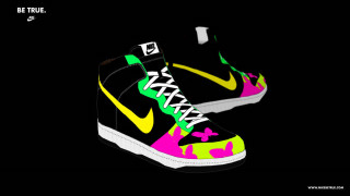 Sneakers black background yellow pink - free neon wallpaper