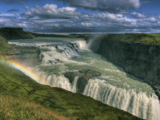 Rainbow waterfall field grass sky - allan linder free wallpaper