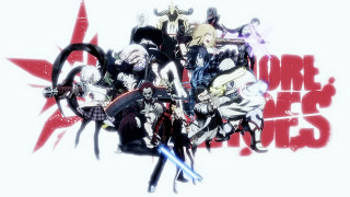 Anime characters swords stars words - below them free wallpaper