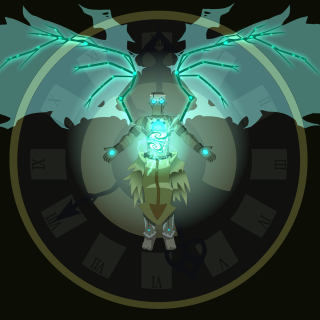 Clock cartoon character glowing wings - a clock free wallpaper for tablet