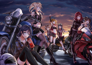 Anime girls motorcycle man background - a man in the background and a woman in the foreground free wallpaper