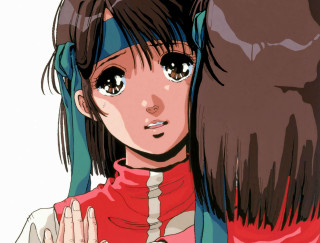 Girl longhair redshirt hands chest - ayami kojima free wallpaper