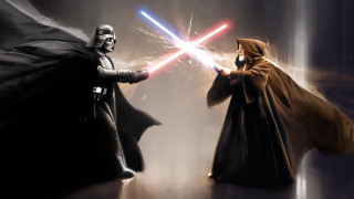Costumed duel lightsaber faces lit - war free wallpaper for desktop