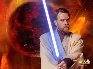 Man robe lightsaber red background - a planet in the background free wallpaper
