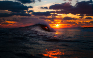 Sunset water wave surfboard person - a wave free wallpaper