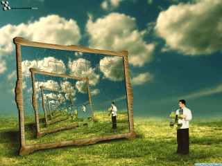 Man field puzzle piece woman - surreal photography free wallpaper for desktop