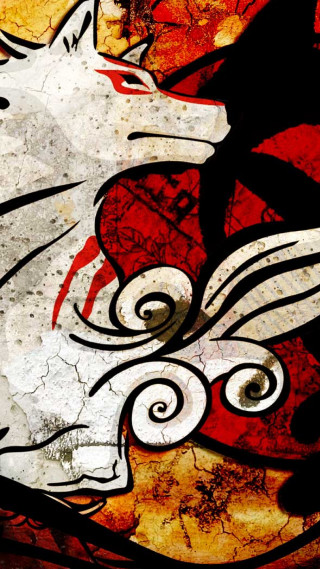 Wolf red background white tail - abstract art free wallpaper for mobile