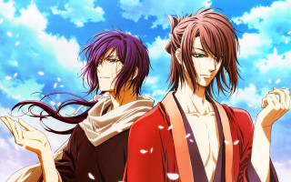 Anime characters blue sky clouds 20 - behind them free wallpaper