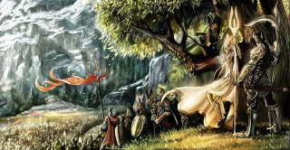 Forest people horse carriage painting - carriage free wallpaper