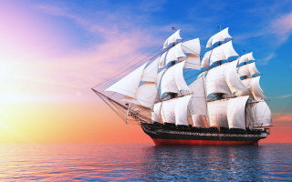 Large white sailboat sailing sunset - a large white sail free wallpaper