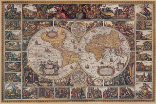 World map people images around - maximalist free wallpaper for desktop