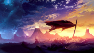 Sci fi alien ship mountain - fi scene free wallpaper