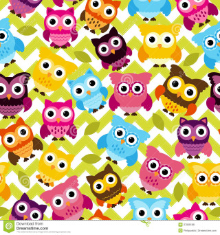 Colorful pattern owls green background - incoherent free wallpaper for tablet