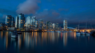 City skyline night boats cloudy - vancouver school free wallpaper