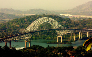 Bridge train river mountain city - track free wallpaper