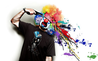 Clown mask hair dryer paint - paint splatter free wallpaper