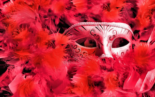 Red white mask feathers black - mask free wallpaper