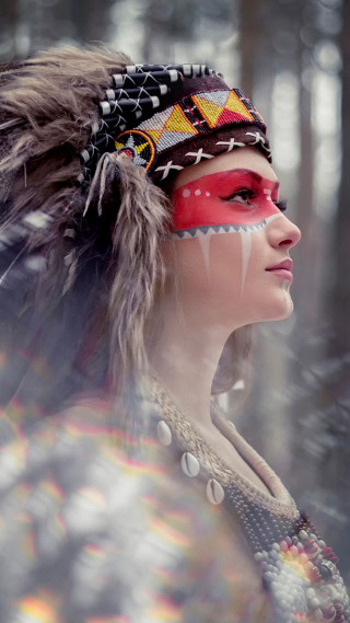 Woman red facepaint feather headdress - woman free wallpaper for mobile