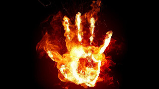 Hand flames black background red - flame free wallpaper