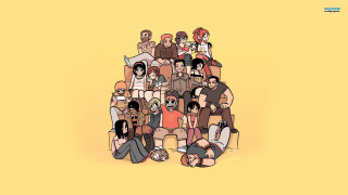 Group people sitting chair together - comic cover art free wallpaper for desktop