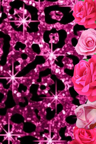 Pink rose border glitter stars - a black border free wallpaper for mobile