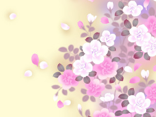 Pink flowers leaves yellow background - soft color free wallpaper