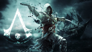 Man white outfit sword skull - a ship in the background free wallpaper