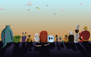 Group people table laptop balloons - a laptop computer in front free wallpaper