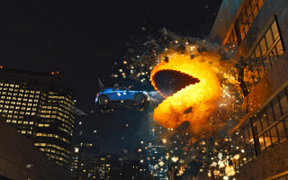 Flying car fireball city night - free new year wallpaper for desktop