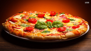 Pizza basil tomatoes cheese food - a plate free wallpaper