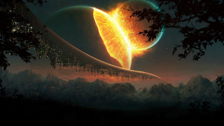 Planet ring city lights painting - in the middle of it free wallpaper